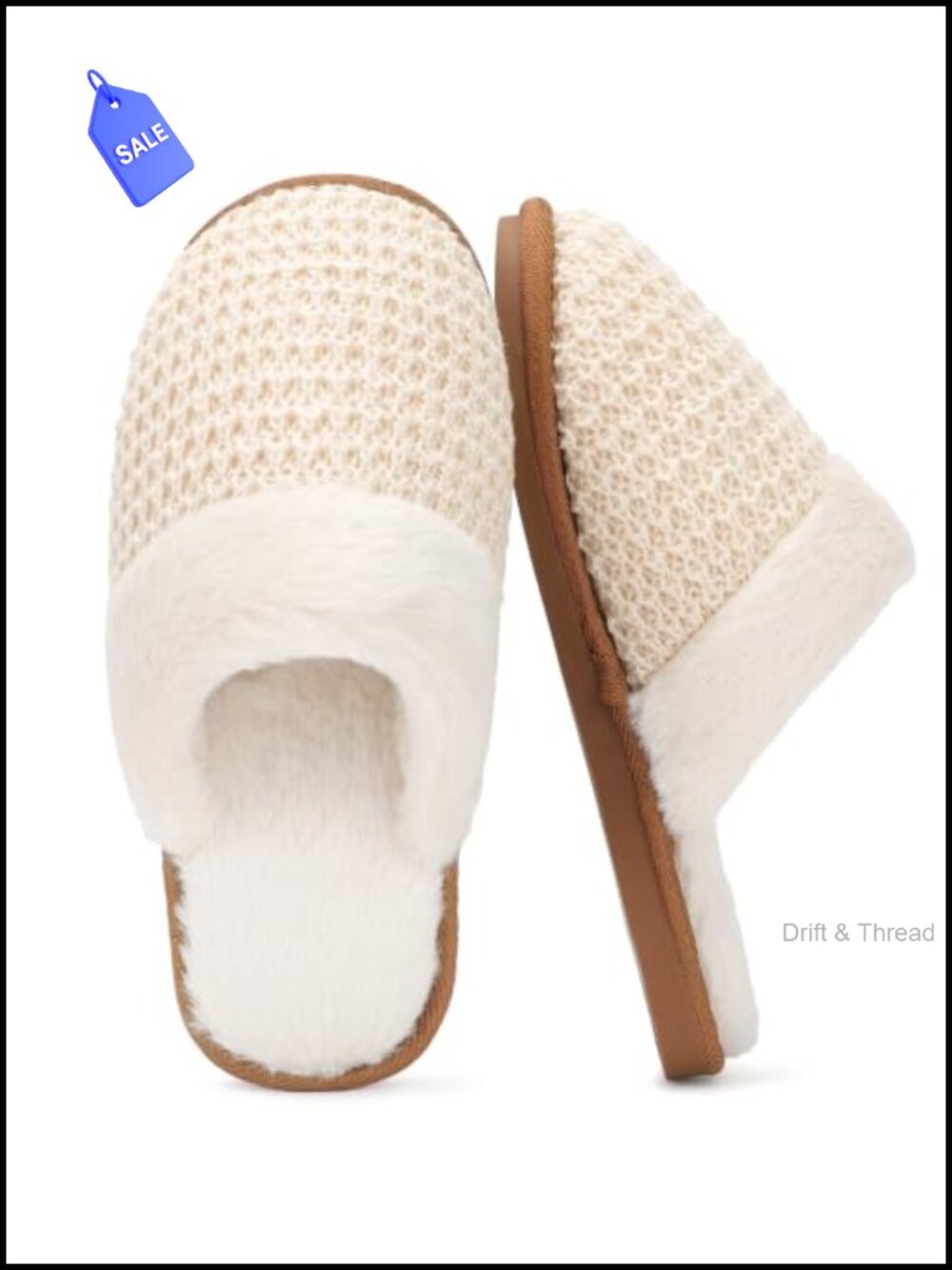 STQ Women's Cable Knit Fleece Lined House Slippers Non-Slip Sole